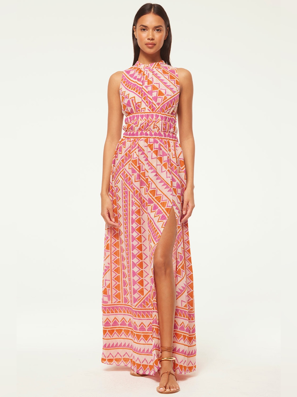 New! $485 Misa Los Angeles Pink And Orange Maxi Skirt With Slit - Xxs